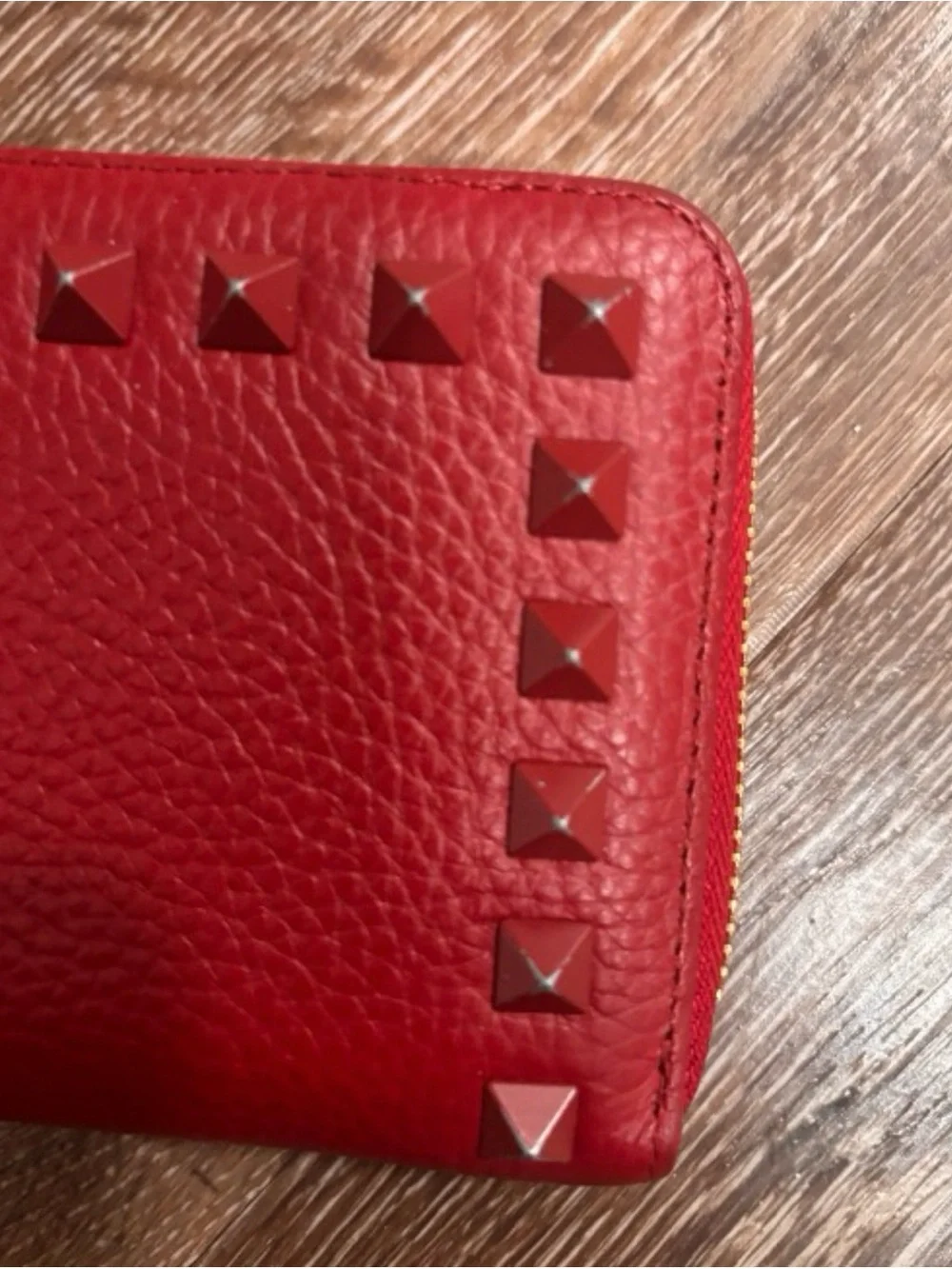 Valentino Red Leather Studded Card Holder - Picture 3 of 3